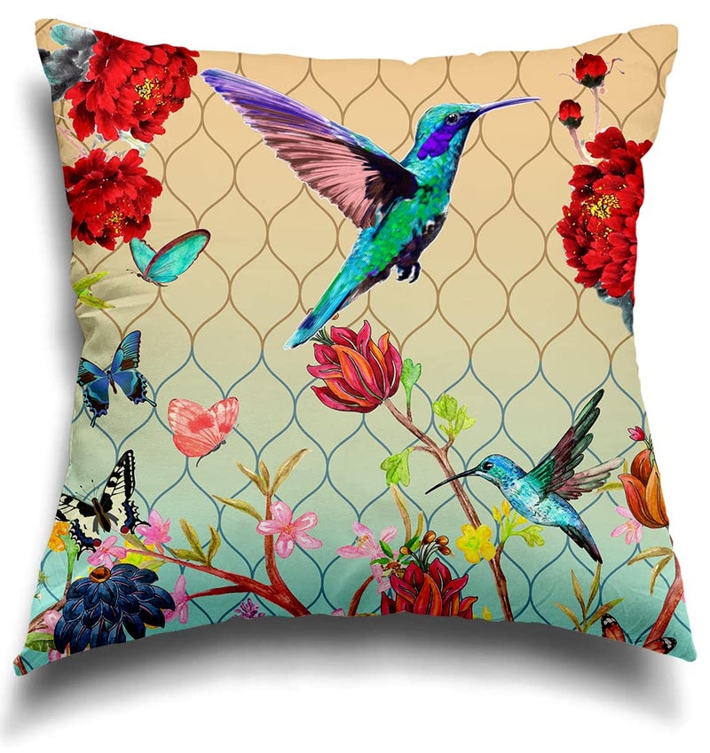 homewards Humming Bird and Floral Cushion Cover Set of 5 Poly Satin Size 16x16 inches - Image 3