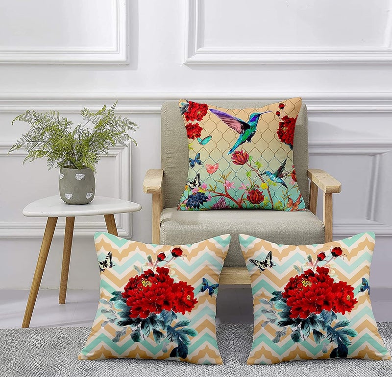 homewards Humming Bird and Floral Cushion Cover Set of 5 Poly Satin Size 16x16 inches - Image 2