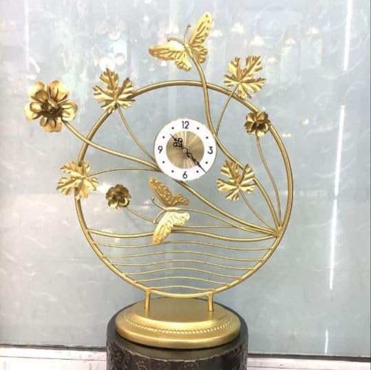 Dratal Vintage Clock Handcrafted Metal Artistic Sun Design Brass Finish and German Silver Numbers Railway Station Double Side Clock DT14