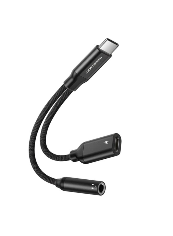 Micro Speed 2-in-1 Type-C to Type-C Charging and 3.5mm Audio Jack Adapter, High-Speed Pass-Through Charging & Hi-Res Audio Support for Smartphones - Black - Image 1