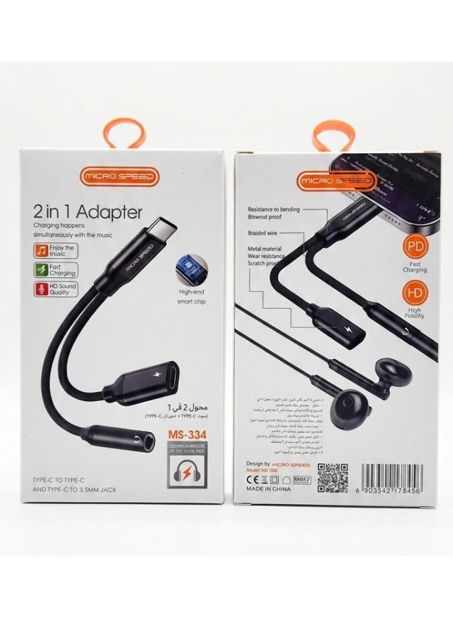 Micro Speed 2-in-1 Type-C to Type-C Charging and 3.5mm Audio Jack Adapter, High-Speed Pass-Through Charging & Hi-Res Audio Support for Smartphones - Black - Image 5