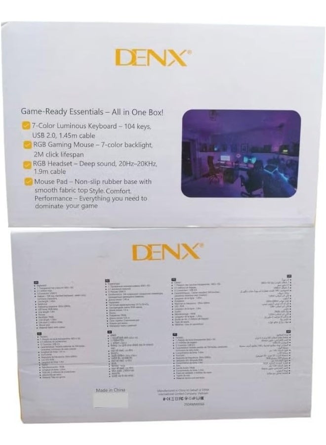 DENX DX3625 Gaming Keyboard Mouse Headset Combo with Mouse Pad, RGB Backlit Wired USB Keyboard, Gaming Mouse, Over-Ear Headset, PC Xbox PS5 Compatible Complete Gamer Accessory Kit - Image 4
