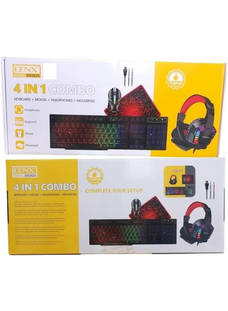 DENX DX3625 Gaming Keyboard Mouse Headset Combo with Mouse Pad, RGB Backlit Wired USB Keyboard, Gaming Mouse, Over-Ear Headset, PC Xbox PS5 Compatible Complete Gamer Accessory Kit - Image 3