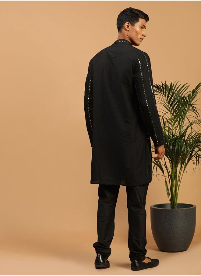 PRASHA - Men's Black Viscose Kurta, Pyjama & Dupatta Set - Image 1