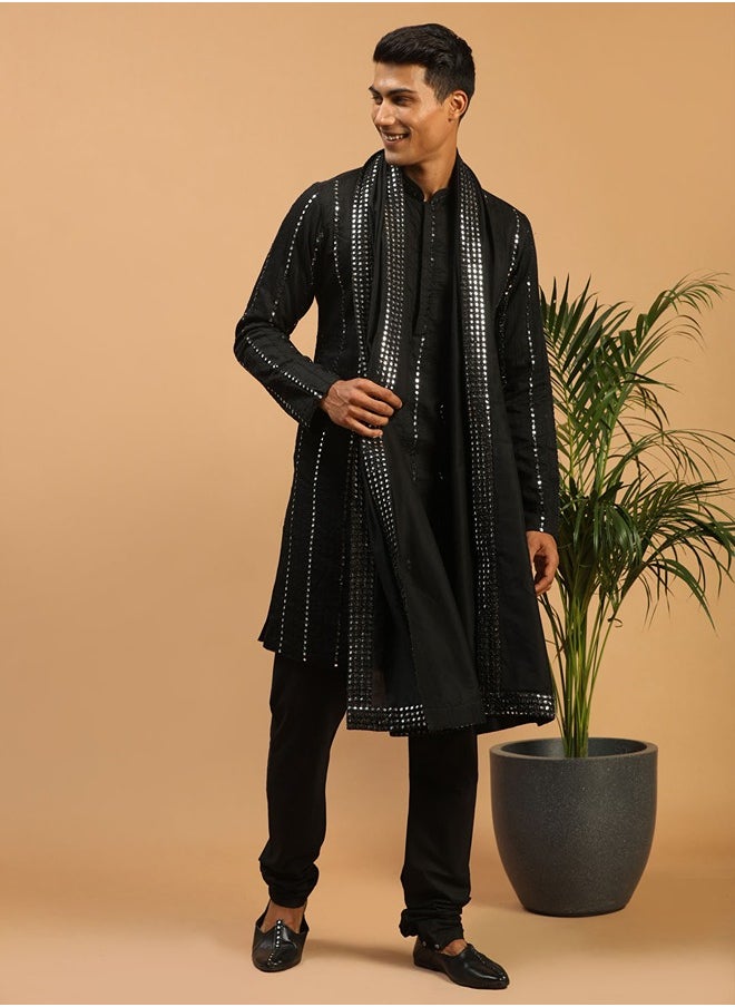 PRASHA - Men's Black Viscose Kurta, Pyjama & Dupatta Set - Image 1