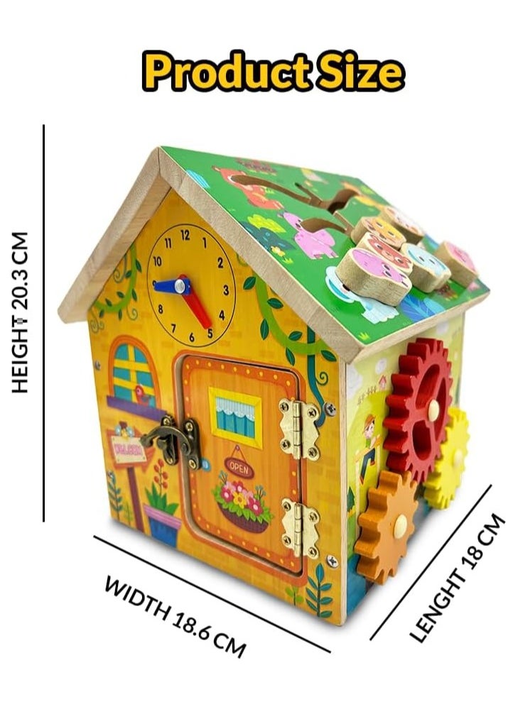 TOY GARDEN 8-in-1 Wooden Montessori Busy House Toy – Educational STEM Activity for Kids – Shape Sorting, Puzzle, Color Recognition – Learning Gift for Boys & Girls  - Image 2