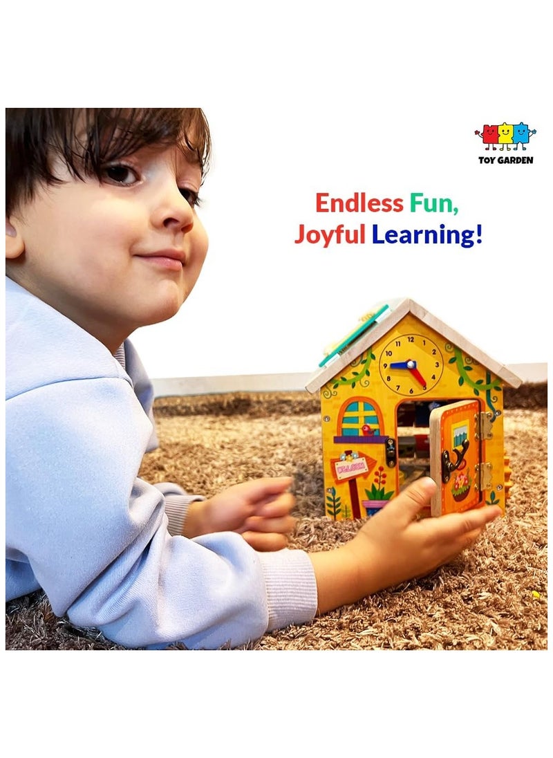 TOY GARDEN 8-in-1 Wooden Montessori Busy House Toy – Educational STEM Activity for Kids – Shape Sorting, Puzzle, Color Recognition – Learning Gift for Boys & Girls  - Image 4