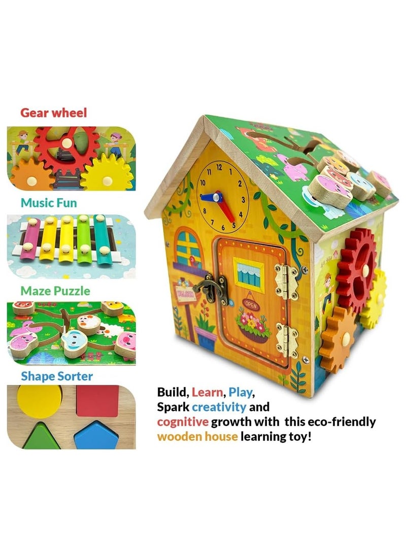 TOY GARDEN 8-in-1 Wooden Montessori Busy House Toy – Educational STEM Activity for Kids – Shape Sorting, Puzzle, Color Recognition – Learning Gift for Boys & Girls  - Image 5