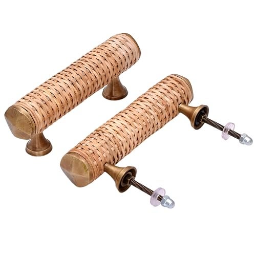 Indian-Shelf Decorative Brass Rattan Drawer Pulls Boho Wooden Cabinet Handles Unique Dresser Door Handles Interior- 2 Piece (Style 5) - Image 1