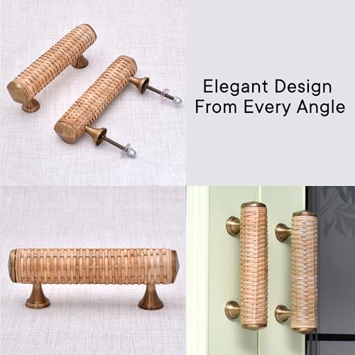 Indian-Shelf Decorative Brass Rattan Drawer Pulls Boho Wooden Cabinet Handles Unique Dresser Door Handles Interior- 2 Piece (Style 5) - Image 4