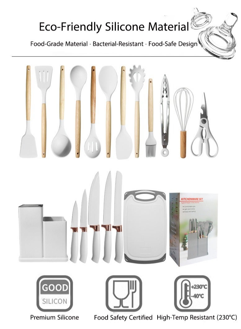 تي دي هوم 1.9 كغم: مزيج مثالي من السيليكون الغذائي وفولاذ 3Cr13 المقاوم للصدأ - مجموعة أدوات مطبخ وسكاكين 19 قطعة - Image 1