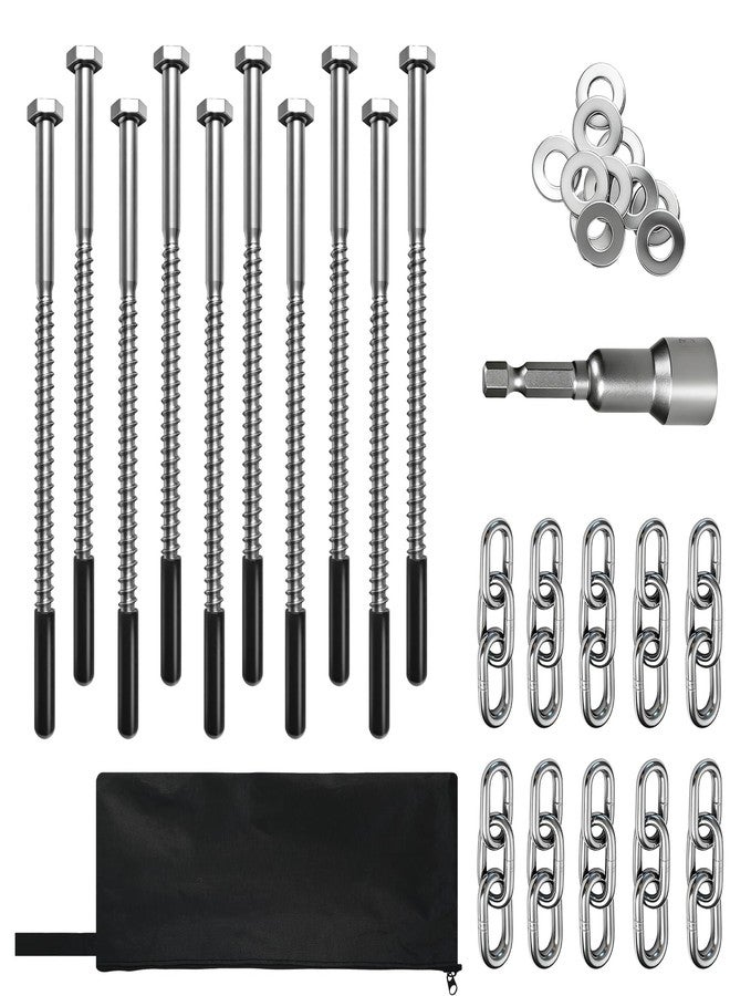 YIYAO 20 Pack Screw in Tent Stakes Heavy Duty,8 ’’ Ground Anchors Screw in,Metal Stakes with Hex Head Driver and Sturdy Storage Bag.(20) - Image 1