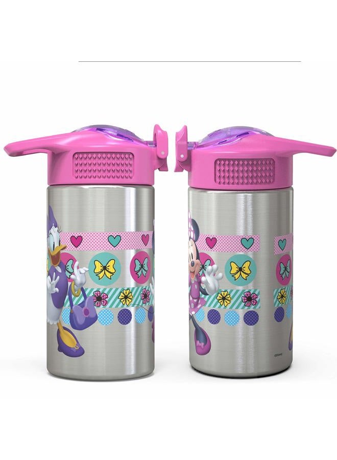 Zak Designs Disney Minnie's Happy Helpers - Stainless Steel Water Bottle with One Hand Operation Action Lid and Built-in Carrying Loop, Kids Water Bottle with Straw Spout (15.5 oz, 18/8, BPA Free)  - Image 3
