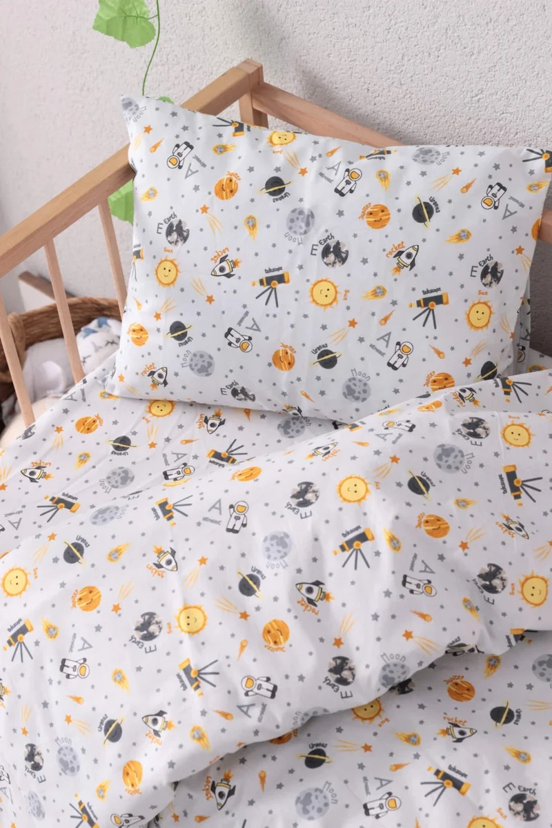 Favora Baby 100% Cotton Astronaut Baby Duvet Cover Set - Gray