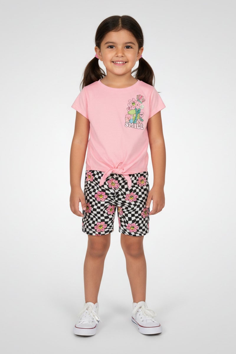 Freestyle Toddlers Girl 4Pcs Graphic Print T-Shirt And Shorts Set, Multicolor - Image 1