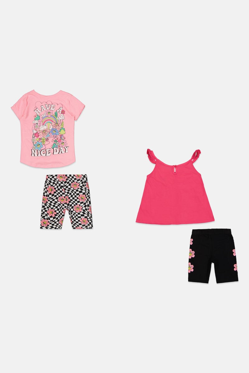 Freestyle Toddlers Girl 4Pcs Graphic Print T-Shirt And Shorts Set, Multicolor - Image 4