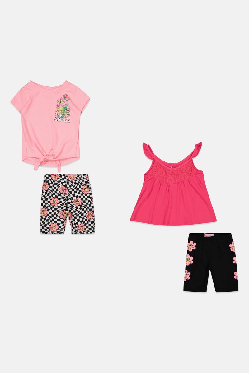 Freestyle Toddlers Girl 4Pcs Graphic Print T-Shirt And Shorts Set, Multicolor - Image 2