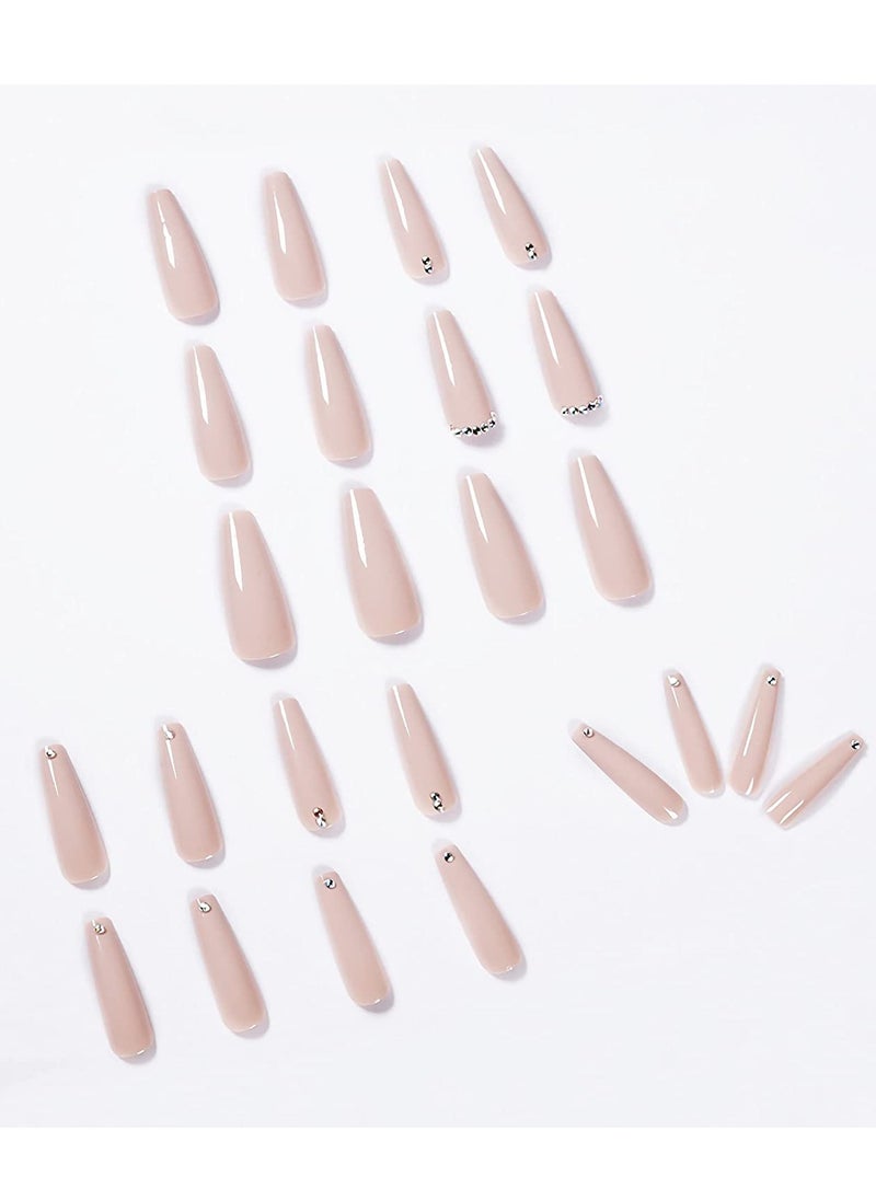 SYOSI Extra Long Fake Nails, 24pcs Coffin False Nails, Glossy Full Cover Press on Nails, Bling Rhinestone Artificial False Nail Tips for Women and Girls (Pink)  - Image 3