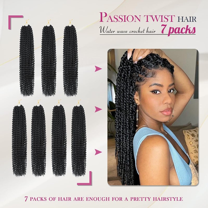 Dansama 7 Packs Passion Twist Hair Water Wave Braiding Hair for Butterfly Style Crochet Braids Bohemian Hair Extensions (18inch (Pack of 7), #1B) - Image 2