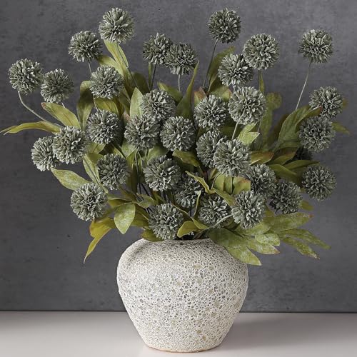 VIERENA 12 Pcs Faux Silk Pompon Mum Artificial Flowers for Vase 27 Bulk Fake Chrysanth Branches with Stems for DIY Bouquet Centerpieces Wedding Fillers Arrangements Shower Decorations Dark Gray - Image 1