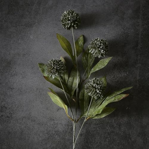 VIERENA 12 Pcs Faux Silk Pompon Mum Artificial Flowers for Vase 27 Bulk Fake Chrysanth Branches with Stems for DIY Bouquet Centerpieces Wedding Fillers Arrangements Shower Decorations Dark Gray - Image 3
