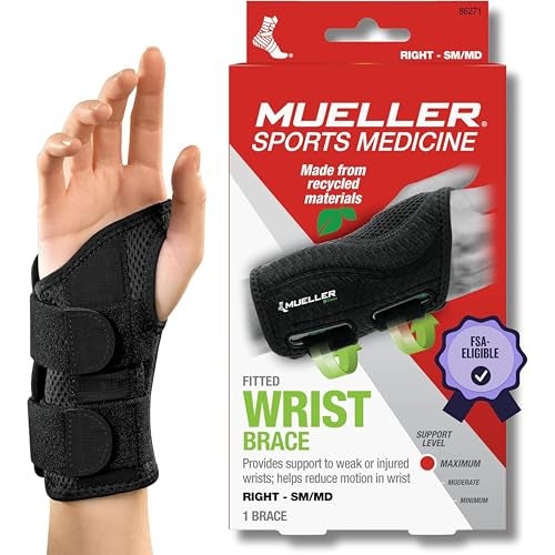 MUELLER Sports Medicine Green Fitted Wrist Brace for Men and Women Wrist Pain Relief Support Ideal for Carpal Tunnel Tendonitis Arthritis Right Hand Black SmallMedium - Image 1