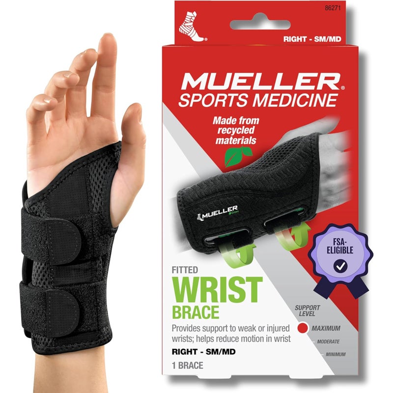 MUELLER Sports Medicine Green Fitted Wrist Brace for Men and Women Wrist Pain Relief Support Ideal for Carpal Tunnel Tendonitis Arthritis Right Hand Black SmallMedium - Image 2