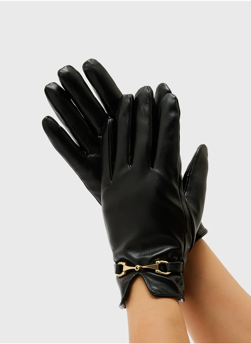 ايلا Faux Leather Metal Trim Detail Winter Glove