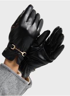 ELLA Faux Leather Metal Trim Detail Winter Glove  - Image 5