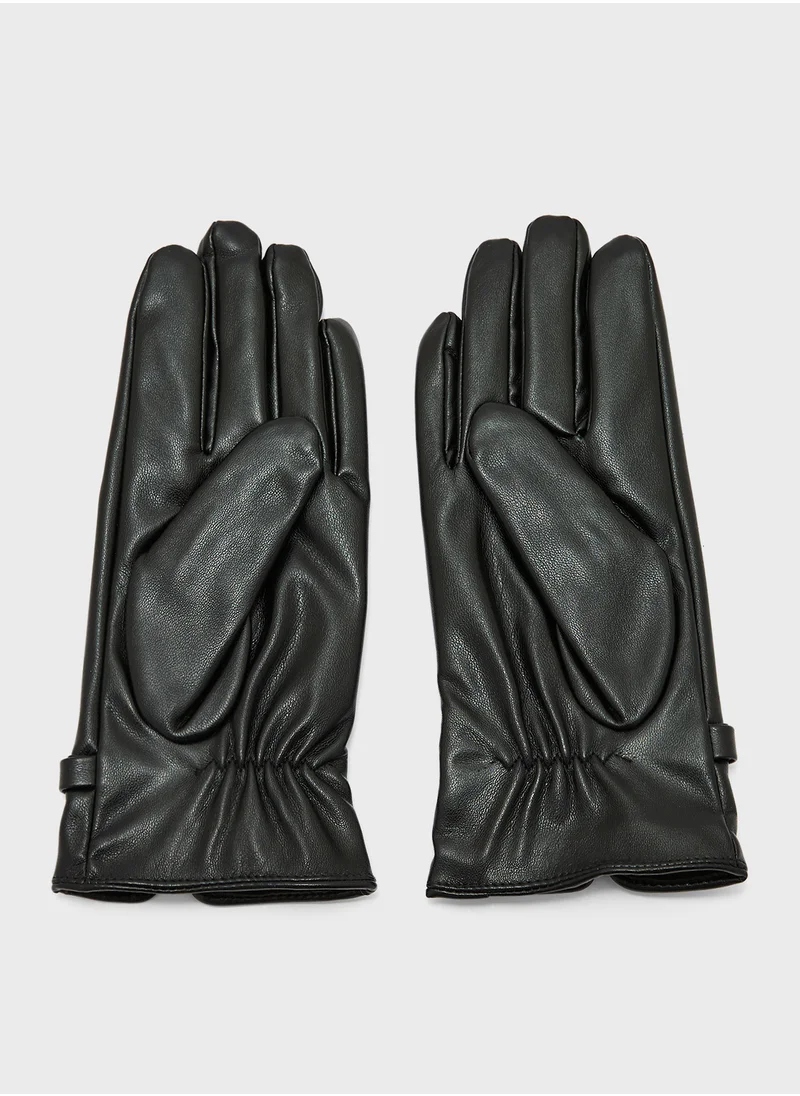 ELLA Faux Leather Metal Trim Detail Winter Glove
