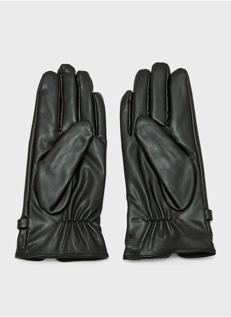 ELLA - Faux Leather Metal Trim Detail Winter Glove - Image 1