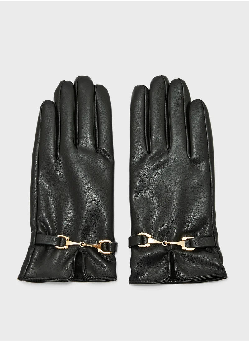 ايلا Faux Leather Metal Trim Detail Winter Glove
