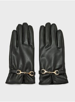 ELLA Faux Leather Metal Trim Detail Winter Glove  - Image 2