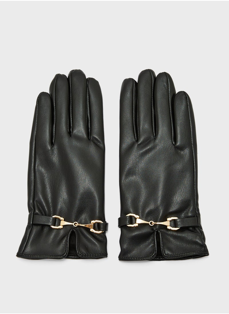 ELLA - Faux Leather Metal Trim Detail Winter Glove - Image 1