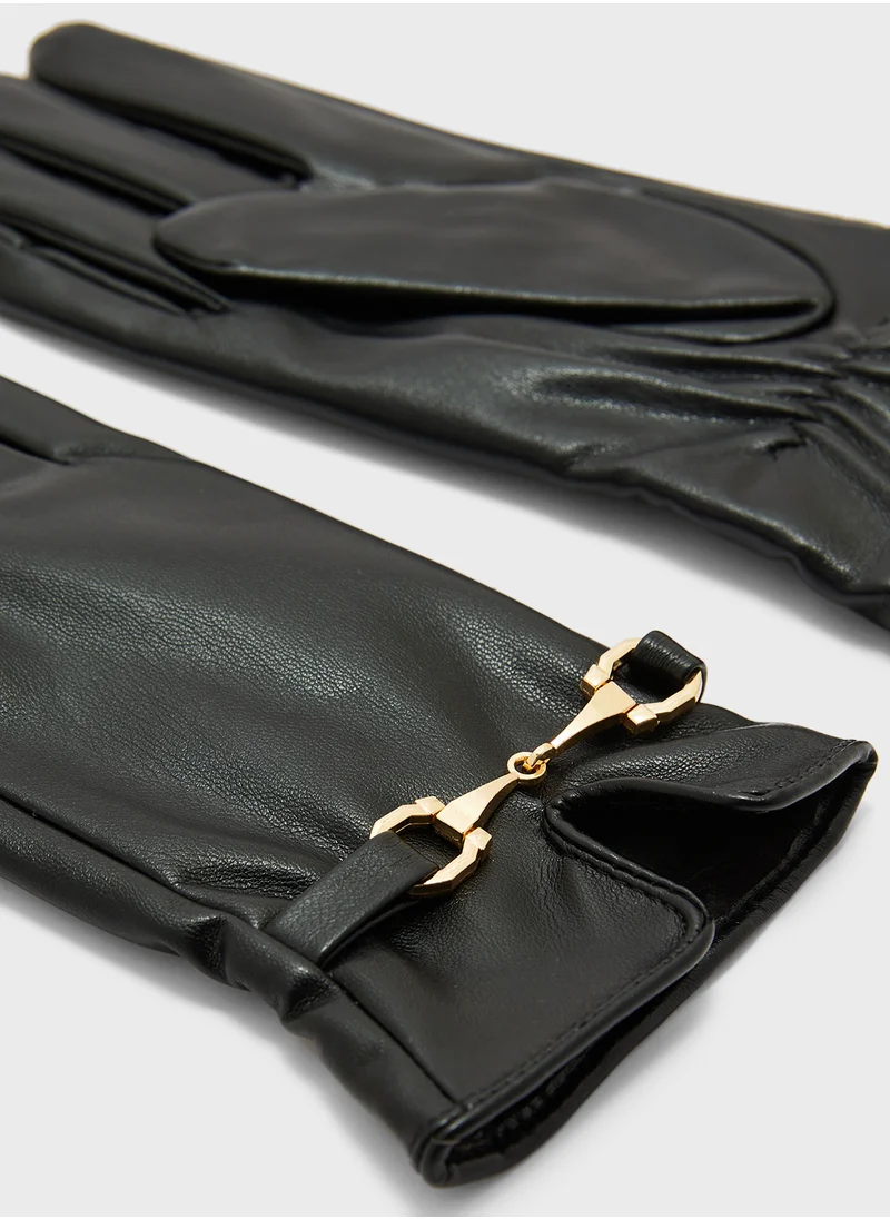 ELLA Faux Leather Metal Trim Detail Winter Glove