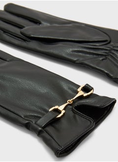 ELLA Faux Leather Metal Trim Detail Winter Glove  - Image 4