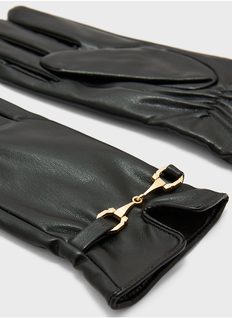 ELLA - Faux Leather Metal Trim Detail Winter Glove - Image 1
