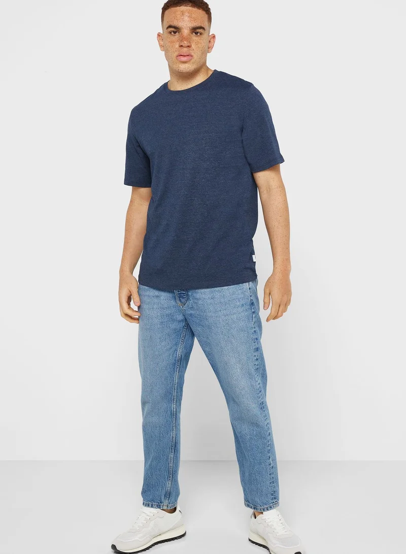 JACK & JONES Dark Blue Solid Crew Neck T-Shirt for Men | Best Price UAE