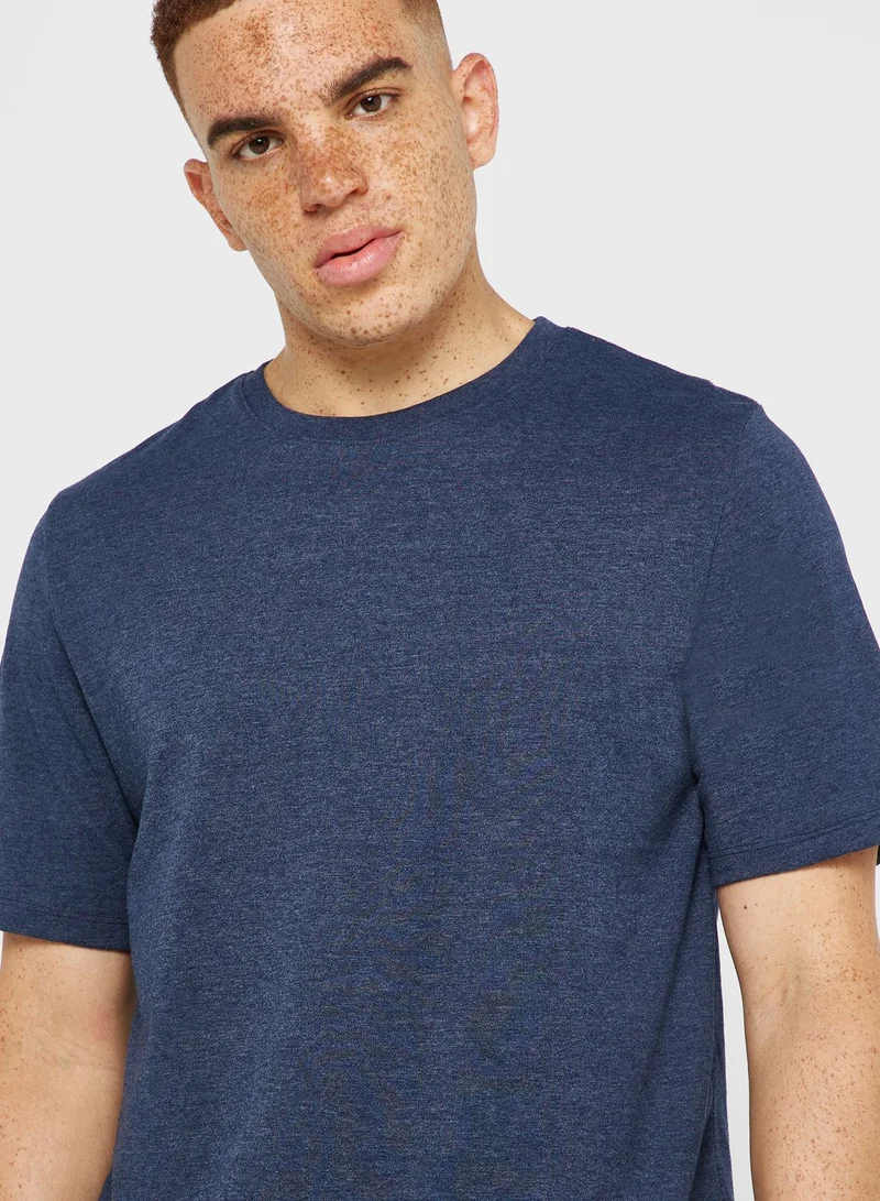 JACK & JONES Dark Blue Solid Crew Neck T-Shirt for Men | Best Price UAE