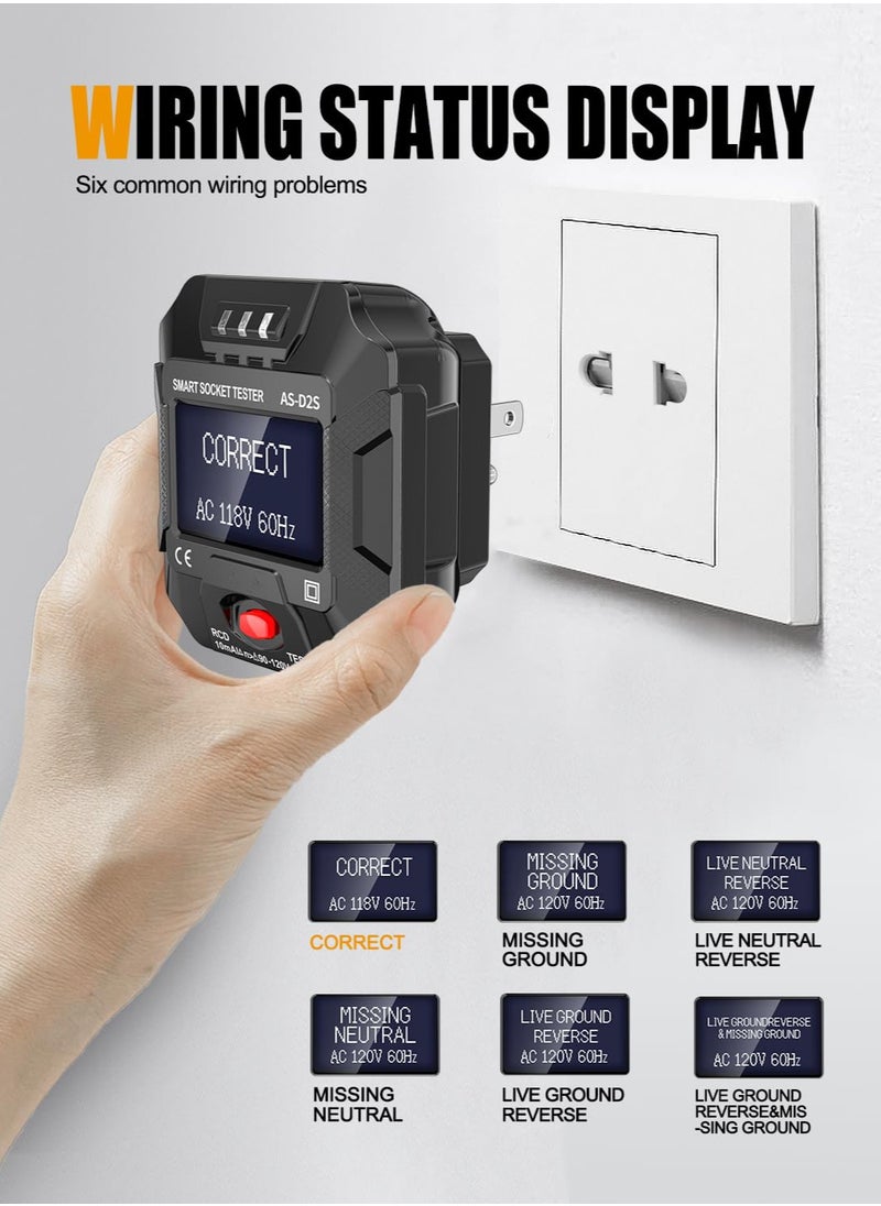 Excefore - Outlet Tester with LCD Display,Electrical GFCI Trip Tester, Receptacle Detector for 3 Prong AC Voltage Sockets, Identifies Wiring Problems in Plain English - Image 1