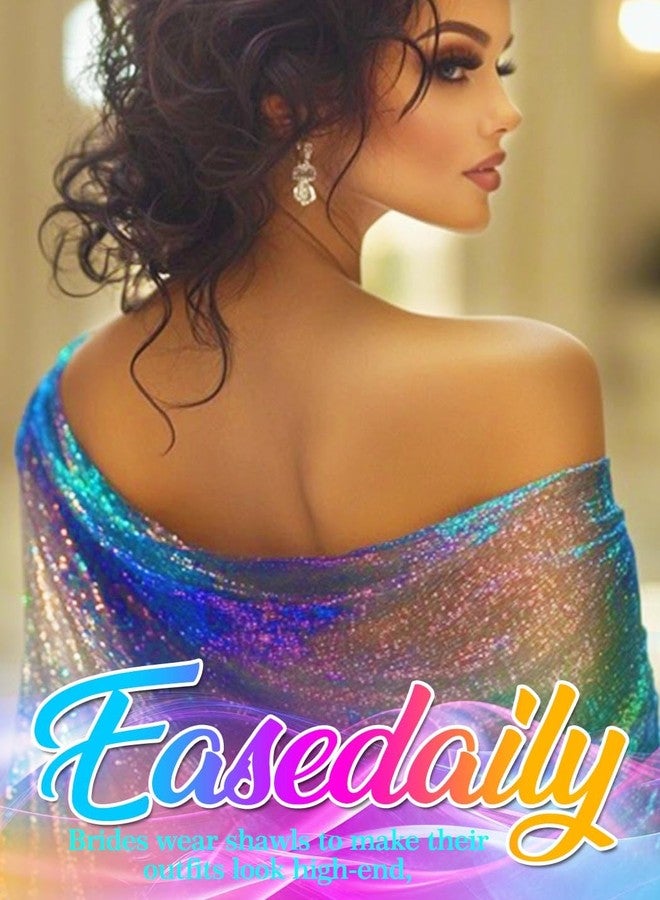 إيز ديلي شالات وأوشحة نسائية من إيز ديلي لفساتين السهرة، وشاح زفاف شفاف لامع باللونين البنفسجي والأخضر مع مشبك مرصع بأحجار الراين (بنفسجي وأخضر) - Image 2