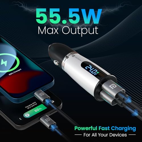 Portronics Car Power Armour 55.5W Fast Car Charger with Emergency Glass Breaker, 33W Type-C PD, 22.5W USB-A Port, LED Display for Voltage Monitoring, for Smartphones, iPhones, Tablets, Earbuds & More - Image 2