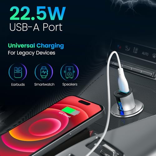Portronics Car Power Armour 55.5W Fast Car Charger with Emergency Glass Breaker, 33W Type-C PD, 22.5W USB-A Port, LED Display for Voltage Monitoring, for Smartphones, iPhones, Tablets, Earbuds & More - Image 4
