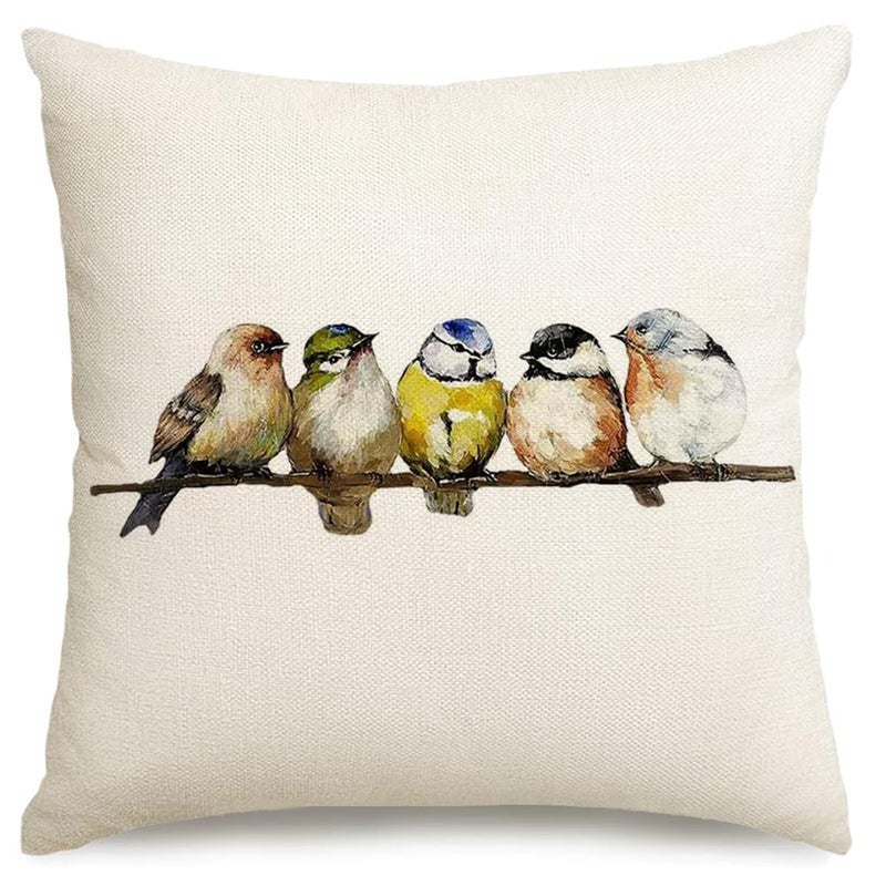 RABUSOFA Watercolor Birds Pillows Decorative Throw Pillows 18x18HandPainted Oil Painting Rustic Birds Square Pillow CasesCute Colorful Spring Summer Decorations for Home Couch Sofa Outdoor