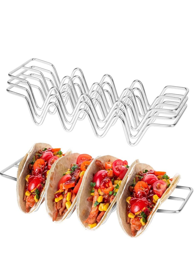 SYOSI Taco Holders set of 3, Food Grade Stainless Steel Taco Racks With Handles, Holds 4 Tacos Each, Oven Safe for Baking, Dishwasher and Grill Safe - Image 1