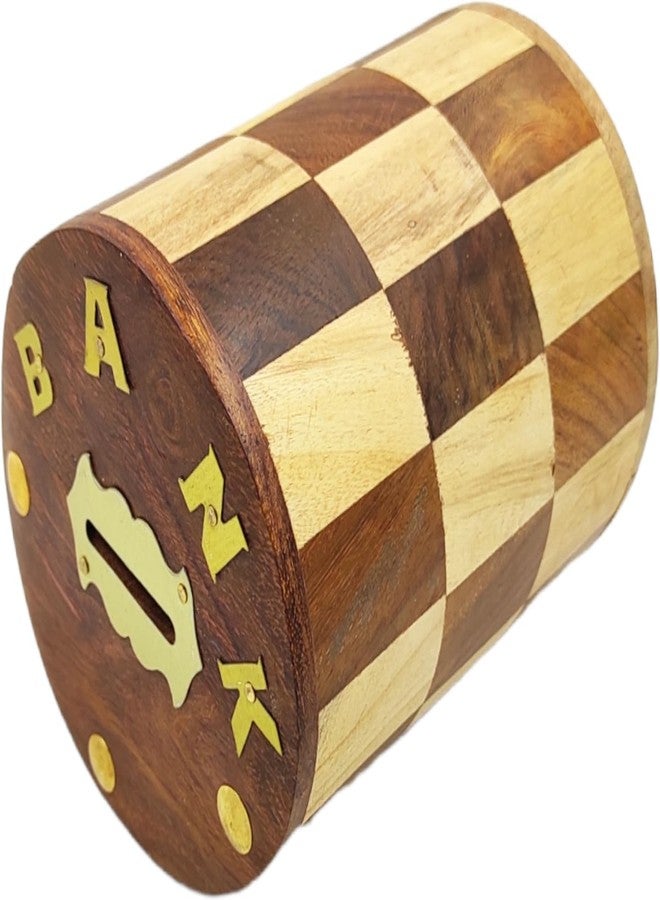 DISHVY Pirate House Money Box - Piggy Bank with Checkered Design and Cylindrical Shape, Teenagers, Adults | Made of Solid Wood | House Piggy Bank| Coin Bank | Money Box (Wood) - Image 5