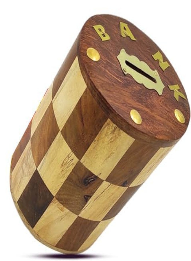DISHVY Pirate House Money Box - Piggy Bank with Checkered Design and Cylindrical Shape, Teenagers, Adults | Made of Solid Wood | House Piggy Bank| Coin Bank | Money Box (Wood) - Image 1