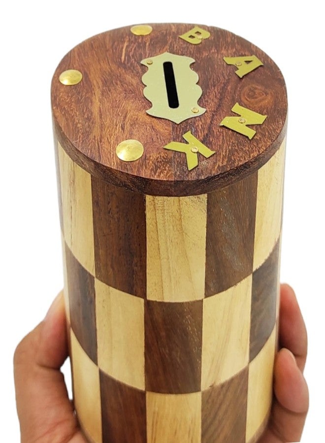DISHVY Pirate House Money Box - Piggy Bank with Checkered Design and Cylindrical Shape, Teenagers, Adults | Made of Solid Wood | House Piggy Bank| Coin Bank | Money Box (Wood) - Image 2