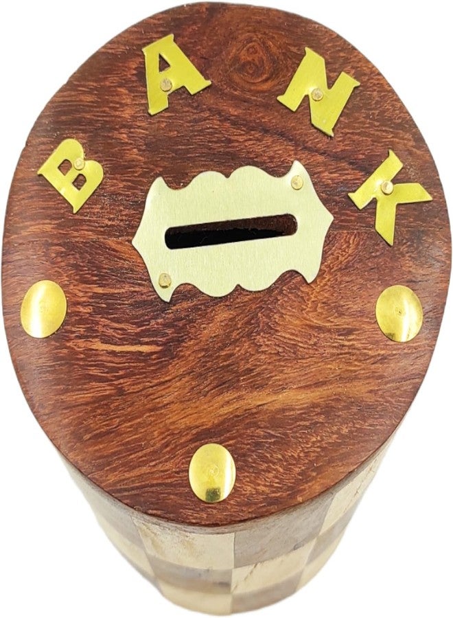 DISHVY Pirate House Money Box - Piggy Bank with Checkered Design and Cylindrical Shape, Teenagers, Adults | Made of Solid Wood | House Piggy Bank| Coin Bank | Money Box (Wood) - Image 3