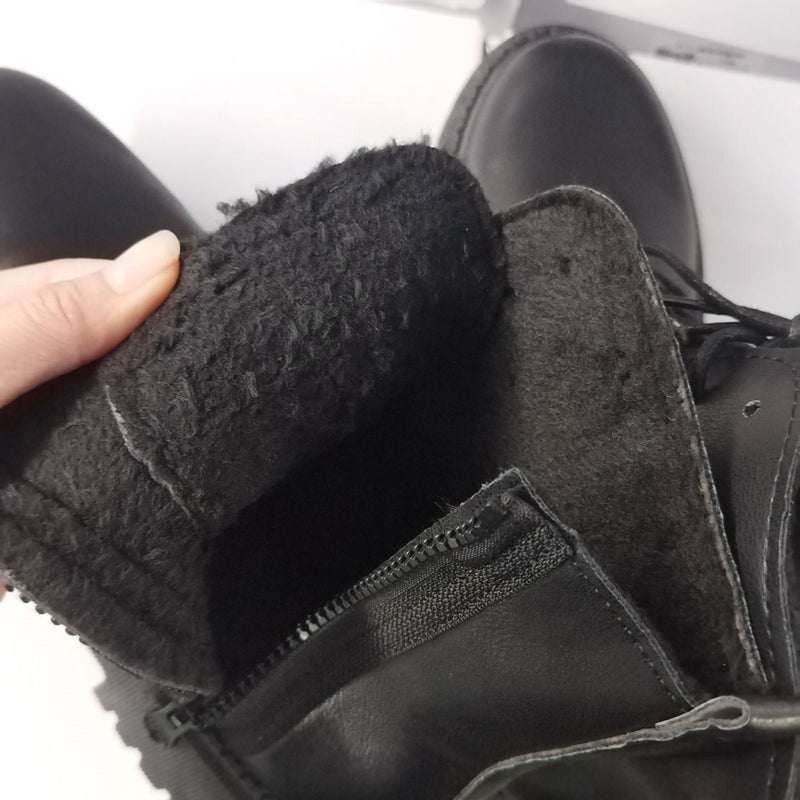British Mid-Calf Boots Boots Classic Black Handsome Short Boots Pu Front Lace-Up Round Toe Low Heel Thick-Soled Single Boots - Image 1